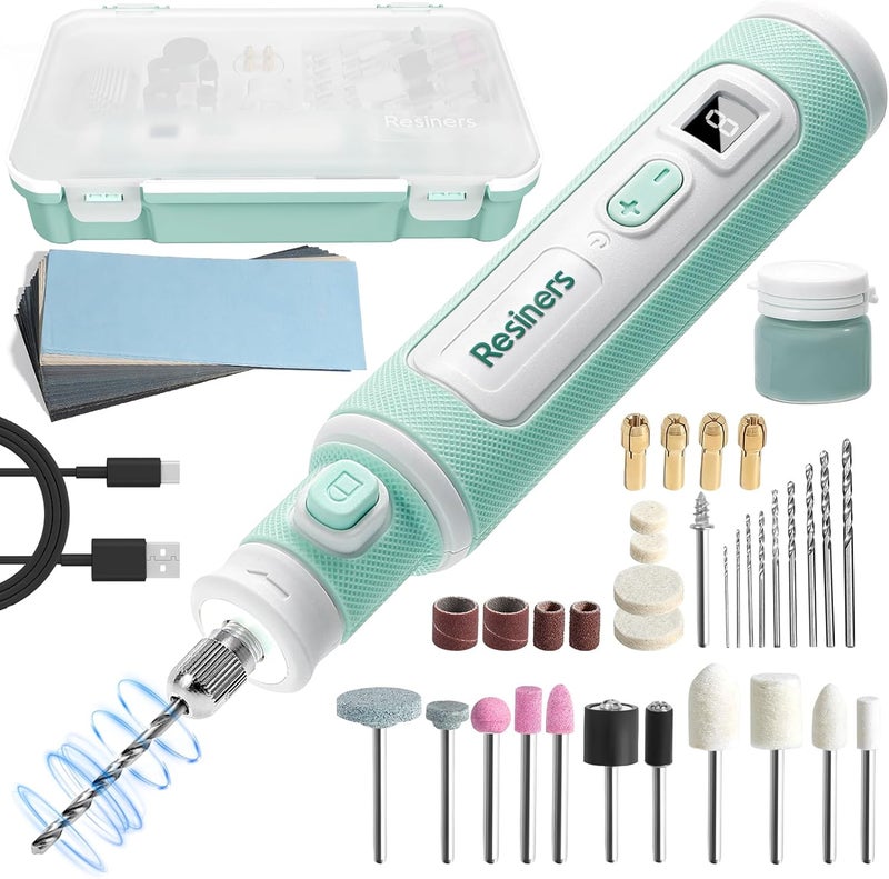 Resiners Cordless Rotary Tool Kit, Resin Drill & Polishing Kit, 8-Speed Adjustable, Type-C Charging, 52pcs Electric Jewelry Making Kit for Drilling, Polishing, Sanding, Grinding DIY Crafts - Image 1